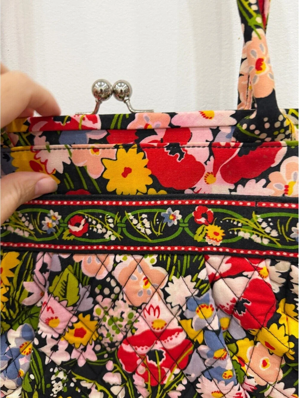 Vera Bradley Quilted Floral Handbag with Kiss Lock Closure